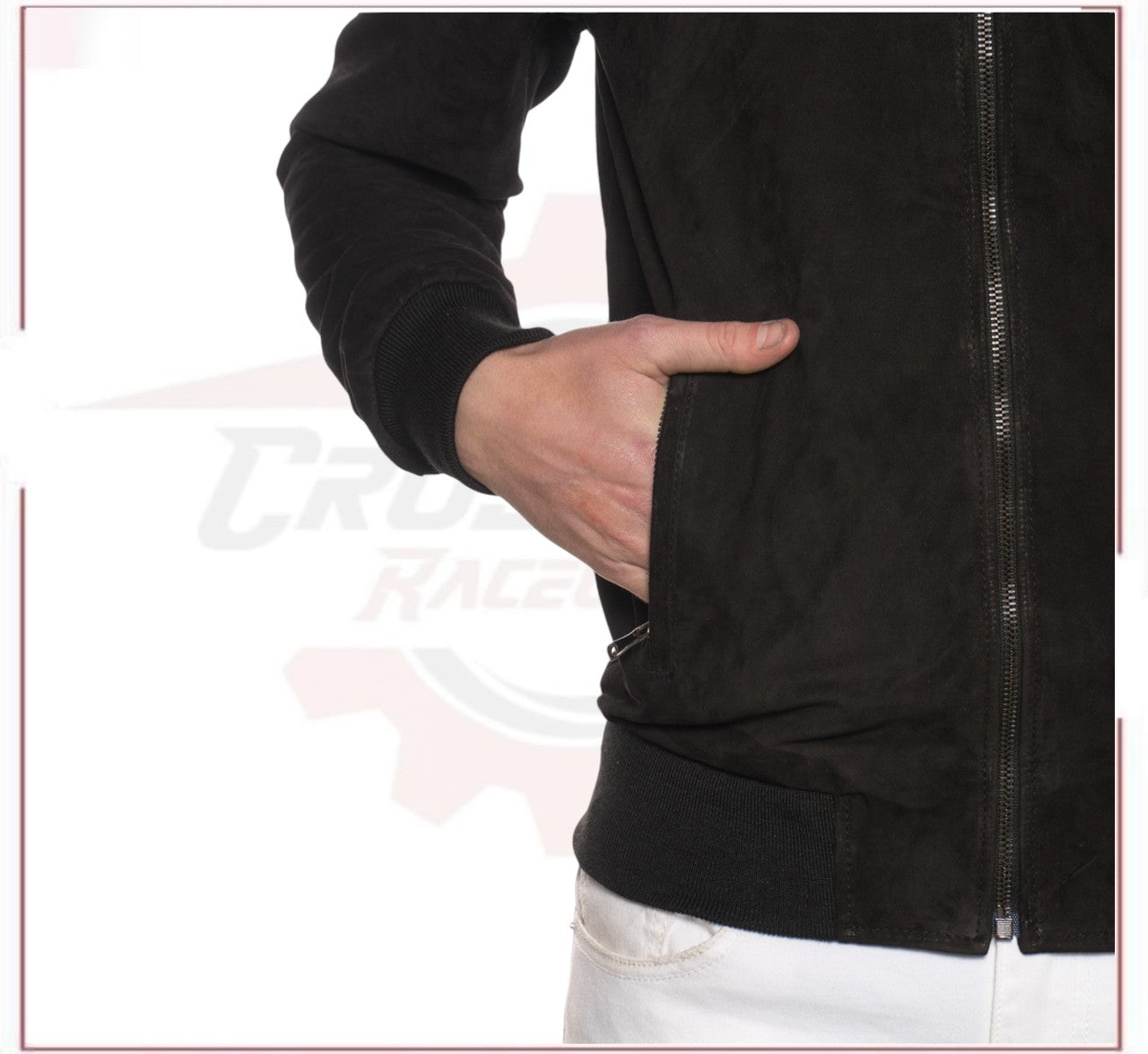 David - Men's Bomber Jacket in Genuine Dark Brown Suede Leather CROSSOVER RACEWEARS