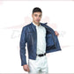 New Biker Man's Blue genuine leather CROSSOVER RACEWEARS