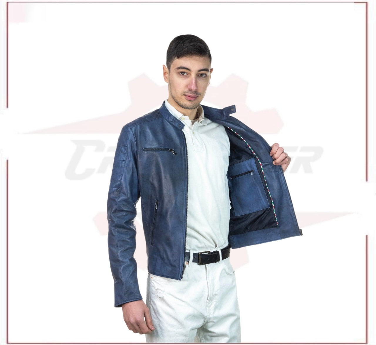 New Biker Man's Blue genuine leather CROSSOVER RACEWEARS