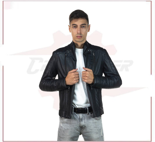 Men's Perfecto Jacket in Genuine Black Leather CROSSOVER RACEWEARS