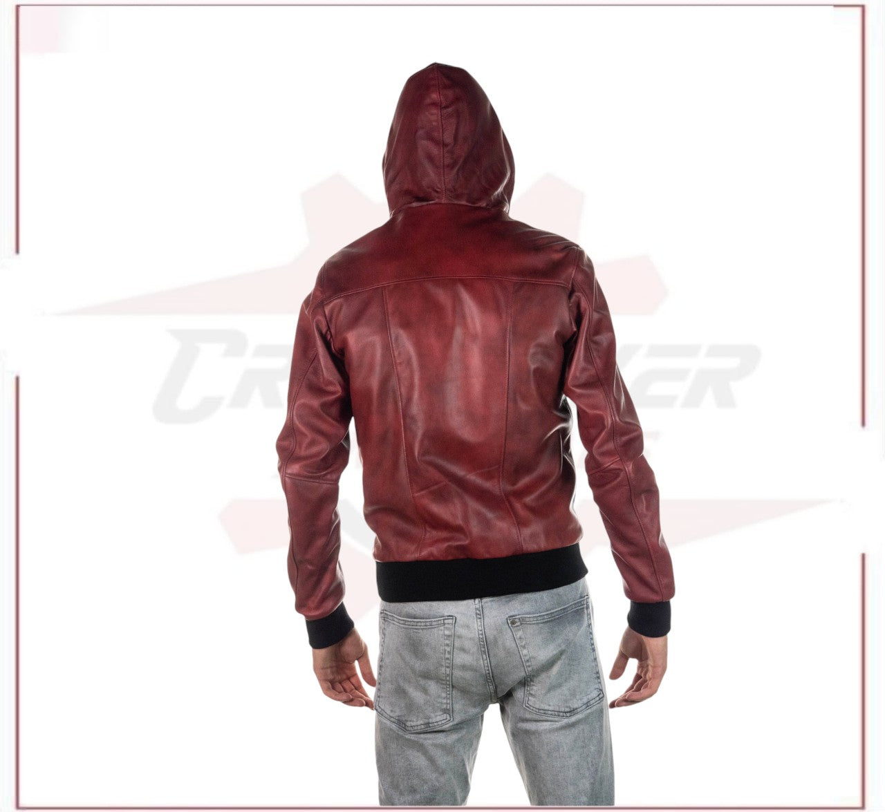 Bomber Napoli Cap - Men's Bomber Jacket in Genuine Bordeaux Leather CROSSOVER RACEWEARS