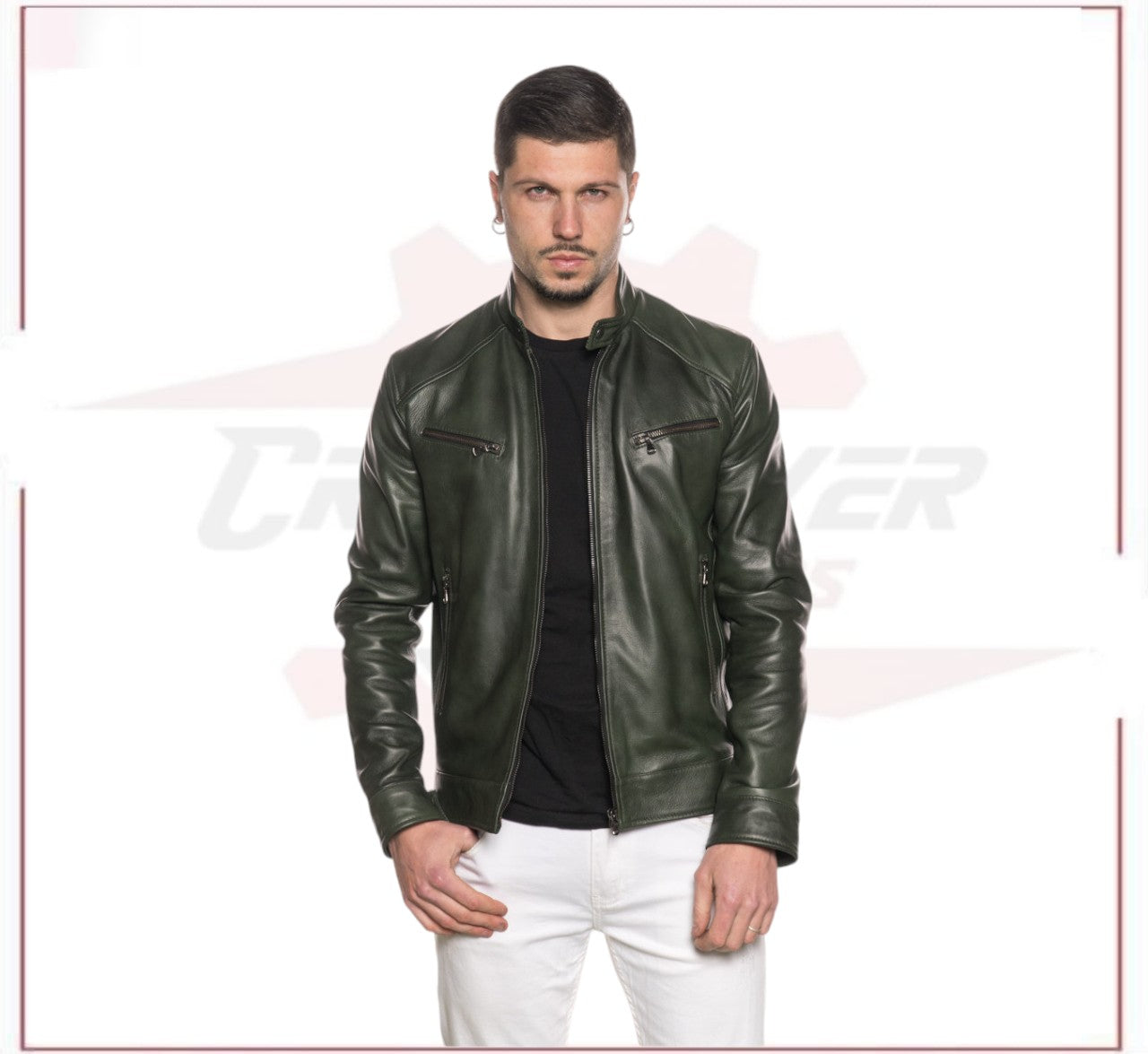 Men's Jacket in Genuine Green Leather CROSSOVER RACEWEARS