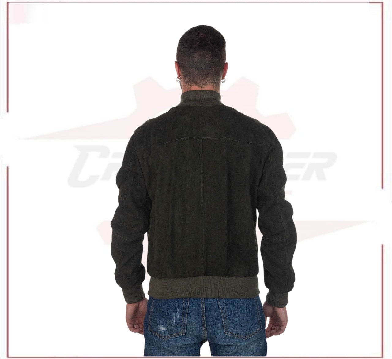 U03 Bis - Men's Bomber Jacket in Genuine Green Suede Leather CROSSOVER RACEWEARS