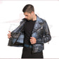 Vasco - Men's Studded Jacket in Genuine Blue Leather CROSSOVER RACEWEARS