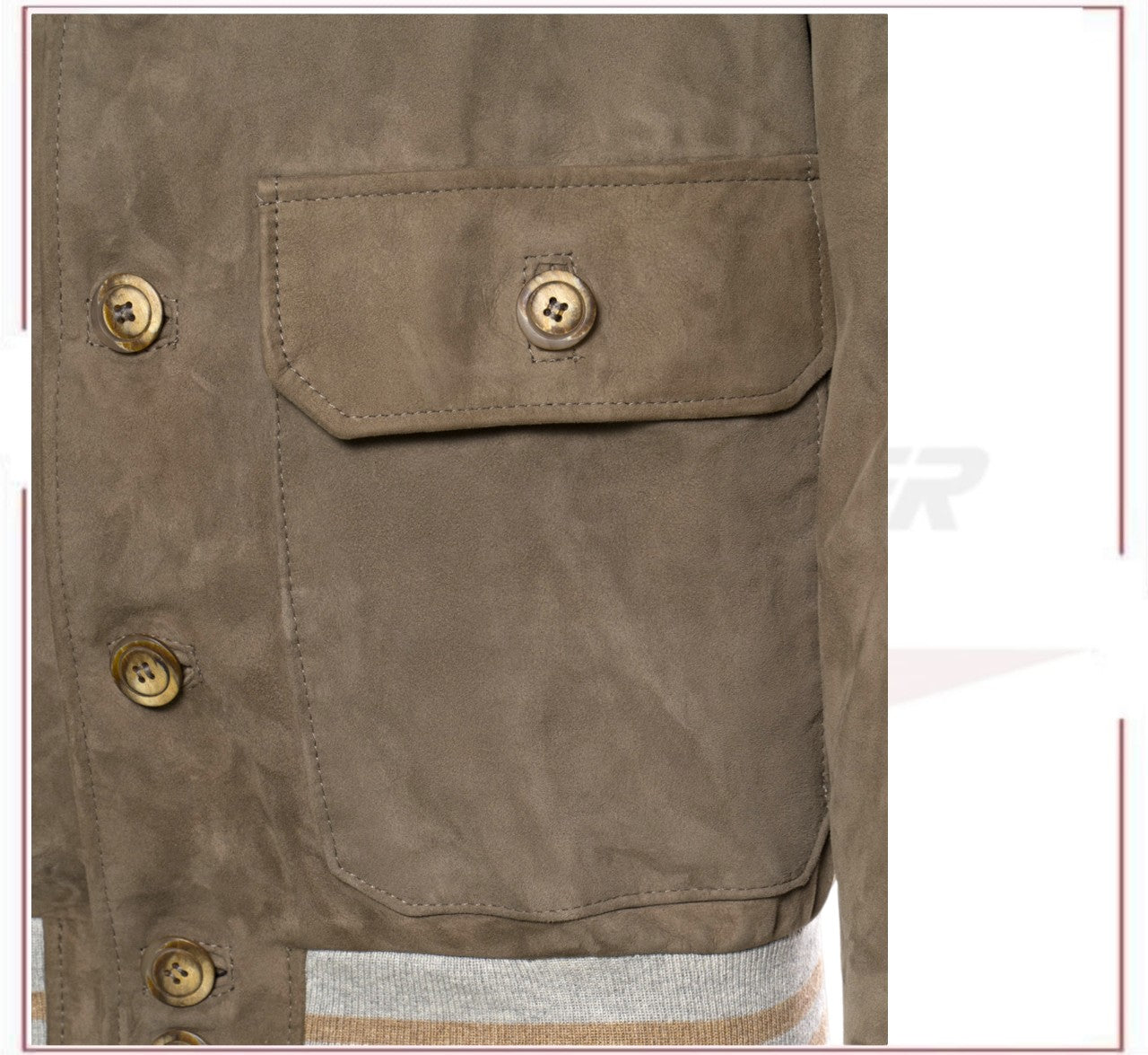 Polo - Men's Bomber Jacket in Genuine Mud Colored Suede Leather SE CROSSOVER RACEWEARS