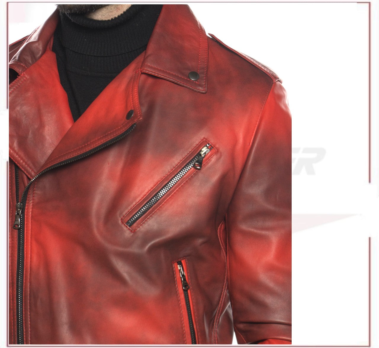 Men's jacket Red Buffered Effect in Genuine Leather CROSSOVER RACEWEARS