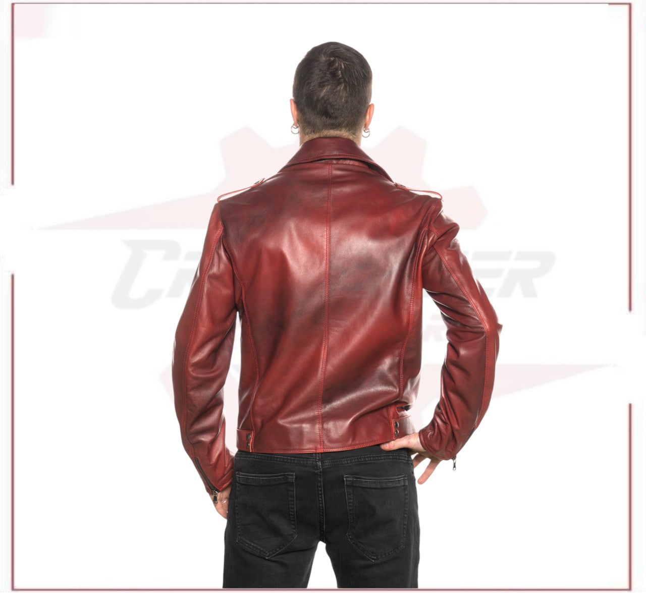 Men's jacket in Genuine Bordeaux Leather CROSSOVER RACEWEARS
