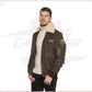 Men's Bomber Jacket in Genuine Dark Brown Nabuk Leather with Shearling Collar CROSSOVER RACEWEARS