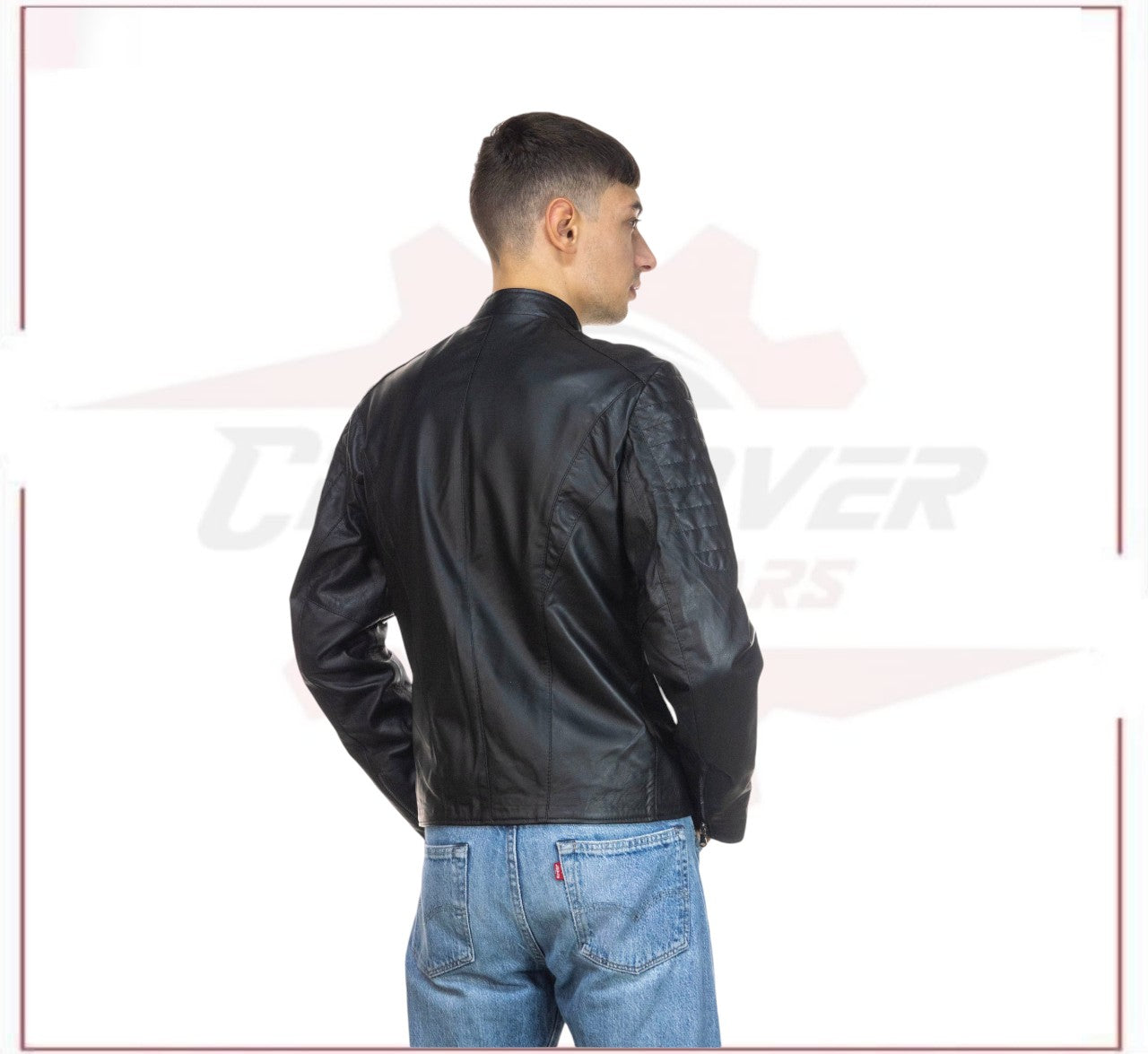 Men's Biker Jacket in Genuine Black Leather CROSSOVER RACEWEARS
