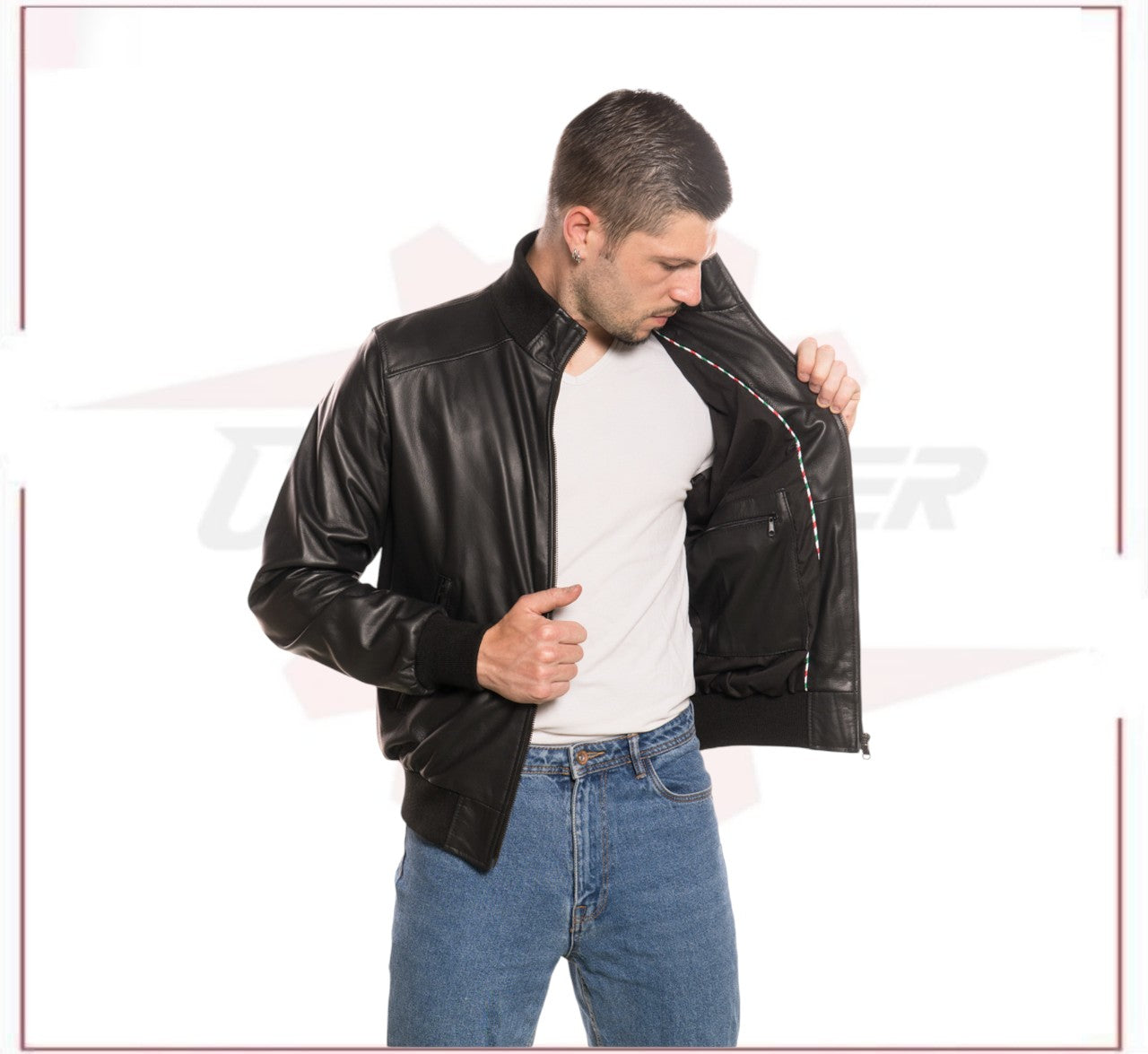 Men's Bomber in Genuine Black Leather CROSSOVER RACEWEARS