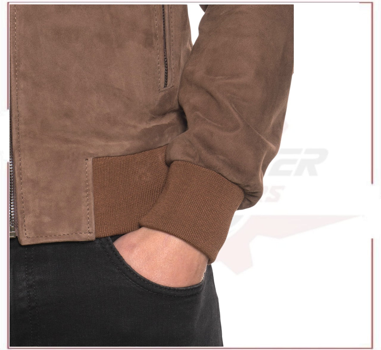Victor - Men's Bomber Jacket in Genuine Dark Brown Suede Leather CROSSOVER RACEWEARS