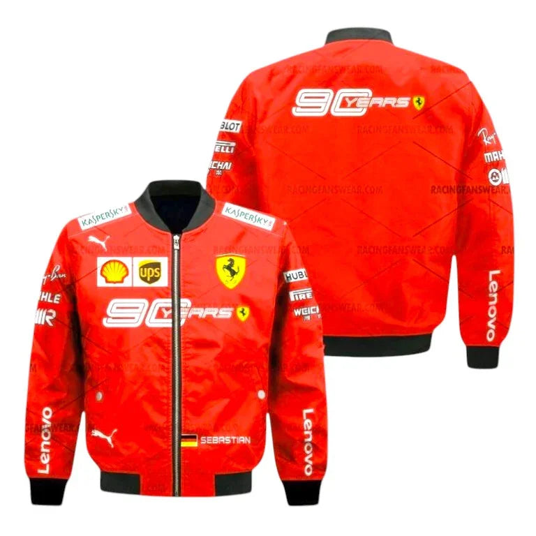Sebastian Vettel 2019 F1 Ferrari Vintage Bomber Jacket - 90 Years