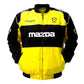 Yellow and black jacket with Mazda logos on a white background