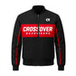 Black jacket with red accents and 'Crossover Racewears' logo on a white background