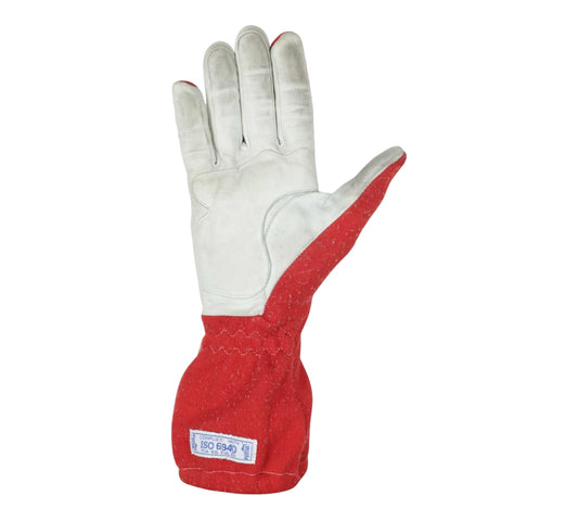 Red and white glove on a white background