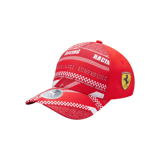 Red cap with Ferrari logo and branding on a white background