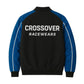 Black jacket with blue accents and 'Crossover Racewears' logo on a white background
