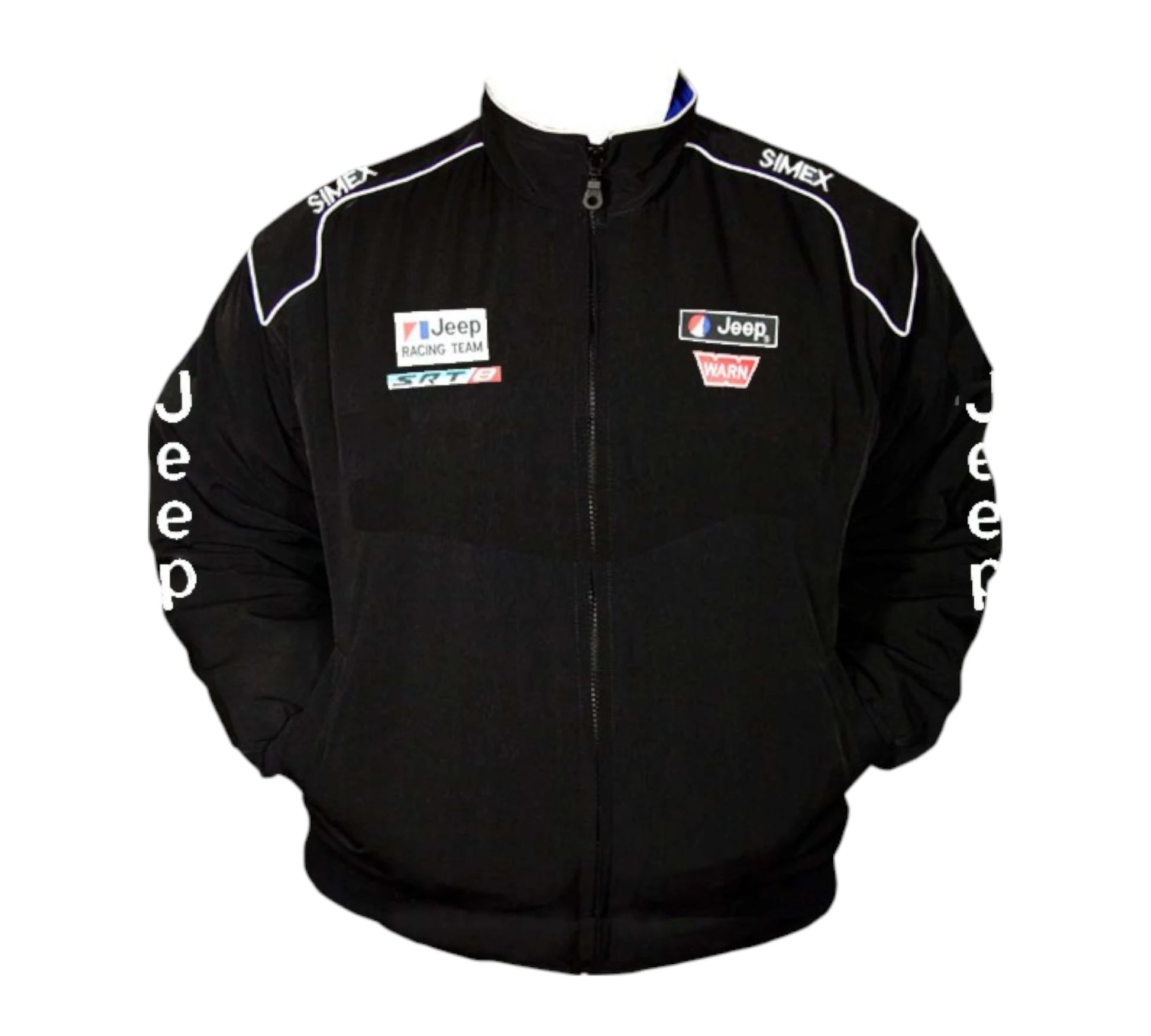 Black jacket with Jeep logos on a white background