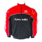 Red and black jacket with 'Kawasaki' branding on a white background