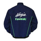 Navy blue jacket with 'Ninja Kawasaki' text on a white background