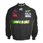 Black jacket with Kawasaki and various brand logos on a white background