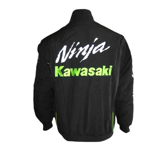 Black jacket with 'Ninja Kawasaki' text on a white background