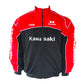 Red and black jacket with Kawasaki branding on a white background