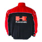 Red and black jacket with Kawasaki logo on a white background