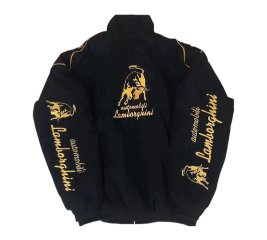 Black jacket with Lamborghini logos and text on a white background