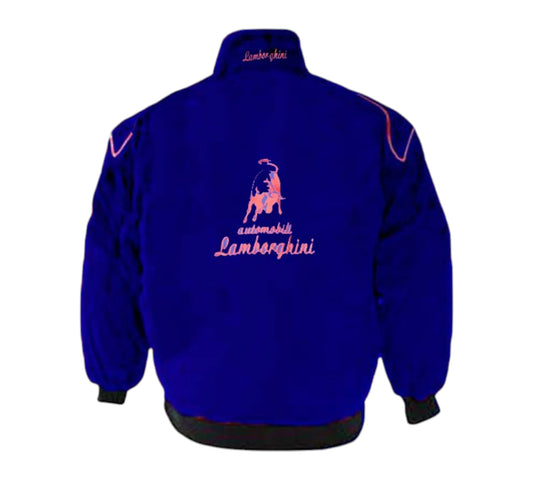 Blue jacket with Lamborghini logo on a white background