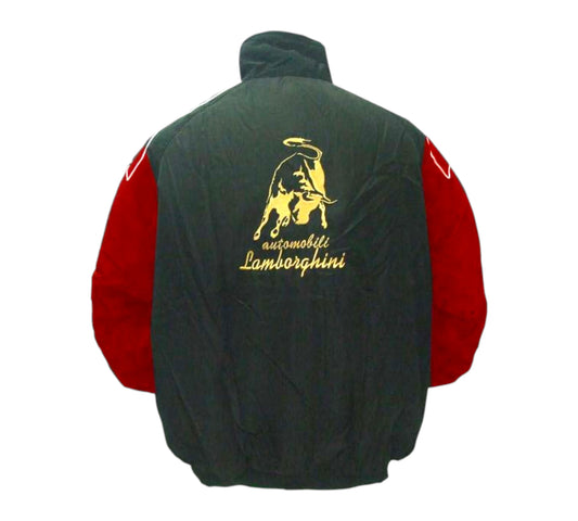 Green and red jacket with Lamborghini logo on a white background