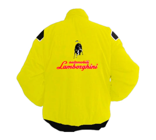 Yellow jacket with Lamborghini logo on a white background
