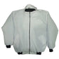 Light gray jacket with black accents on a white background