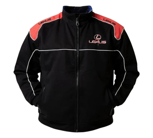 Black jacket with red accents and Lexus logo on a white background