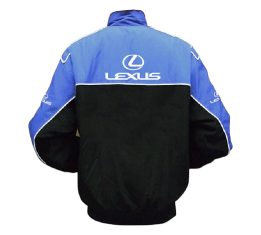Blue and black jacket with Lexus logo on a white background