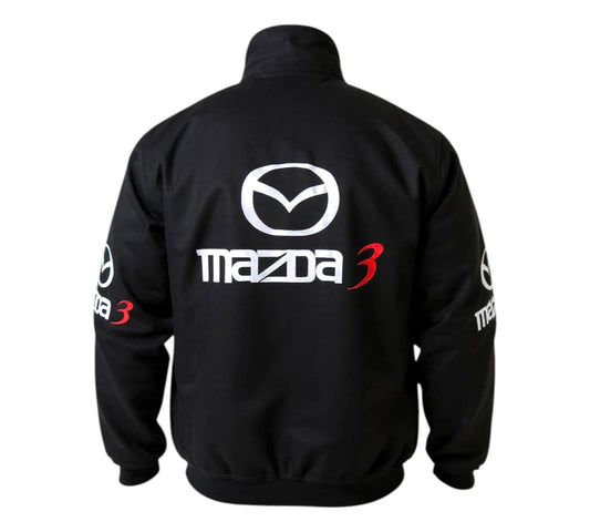 Black jacket with Mazda 3 logo on the back