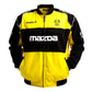 Yellow and black jacket with Mazda logos on a white background
