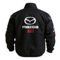 Black jacket with Mazda logo and '323' on a white background