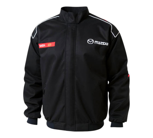 Black jacket with Mazda logo on a white background
