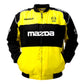 Yellow and black Mazda jacket on a white background