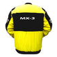 Yellow and black jacket with 'MX-3' branding on a white background