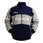 Mazda jacket with navy and gray design on a white background