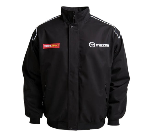 Black jacket with Mazda logo on a white background