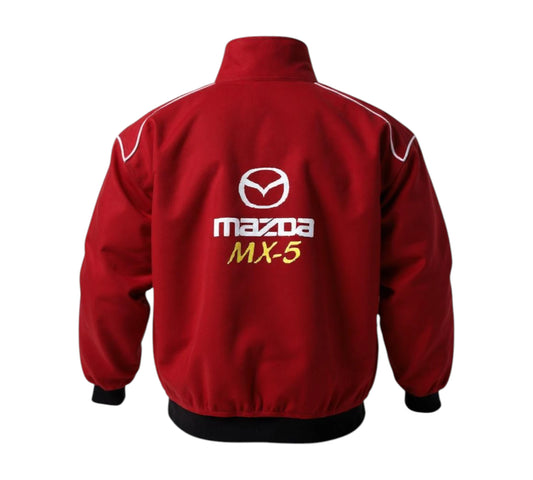 Red jacket with Mazda logo and 'MX-5' text on a white background