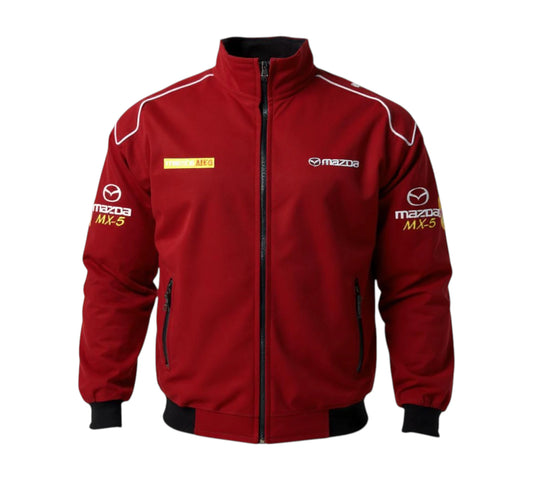 Red jacket with Mazda logos on a white background