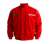 Red jacket with Mazda logo on a white background