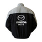 Black and gray jacket with Mazda logo on a white background