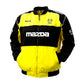 Yellow and black Mazda jacket on a white background