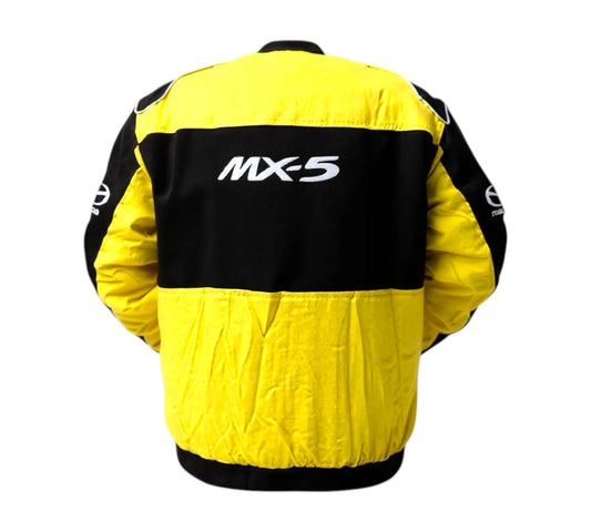 Yellow and black jacket with 'MX-5' branding on a white background