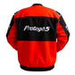 Red and black jacket with 'Protege 5' branding on a white background